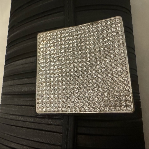 New couture black satin evening clutch with chain - Picture 2 of 5